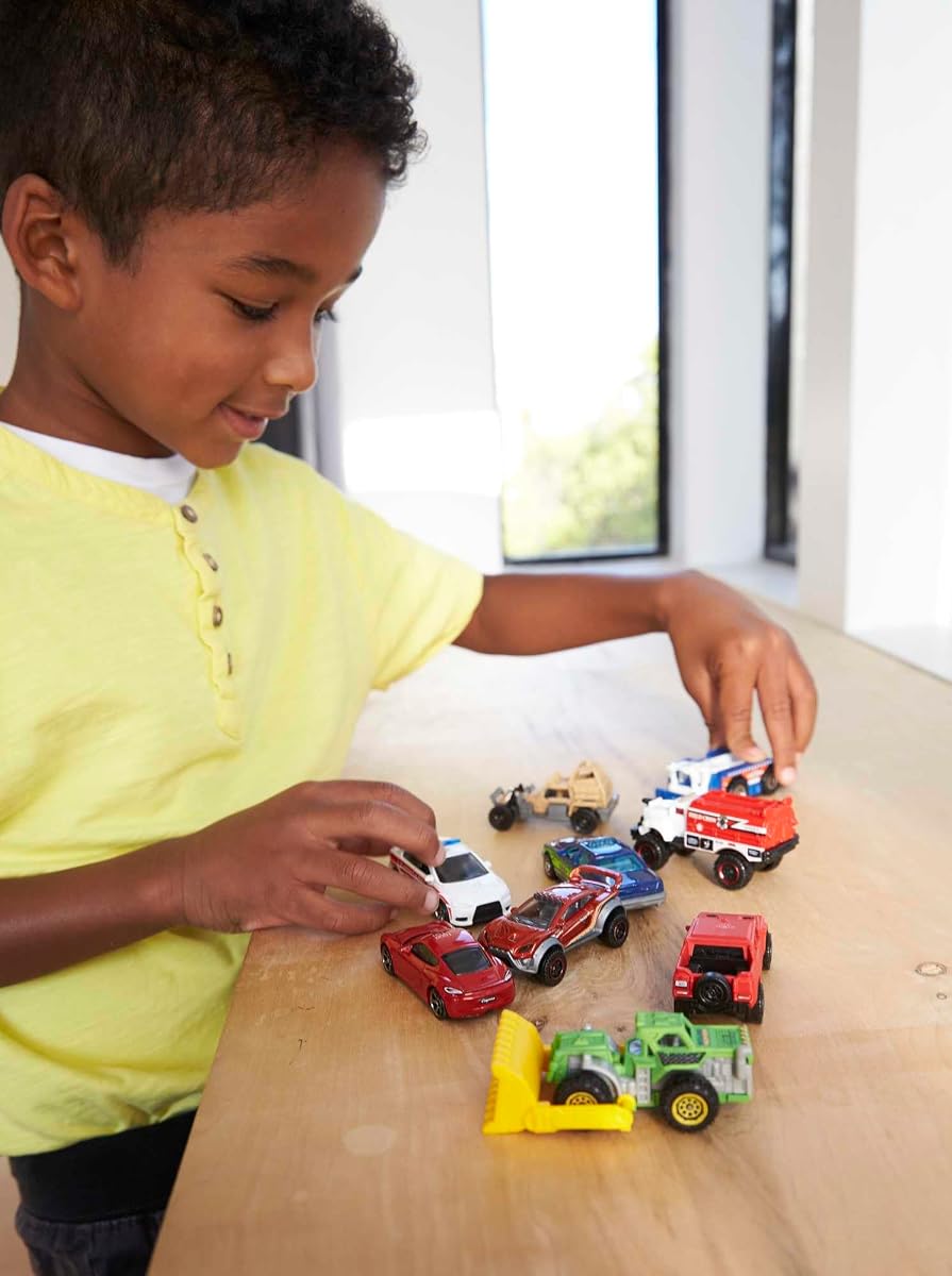 9-Pack 1:64 Scale Cars, Construction or Garbage Trucks, Rescue Vehicles or Pla — view 3