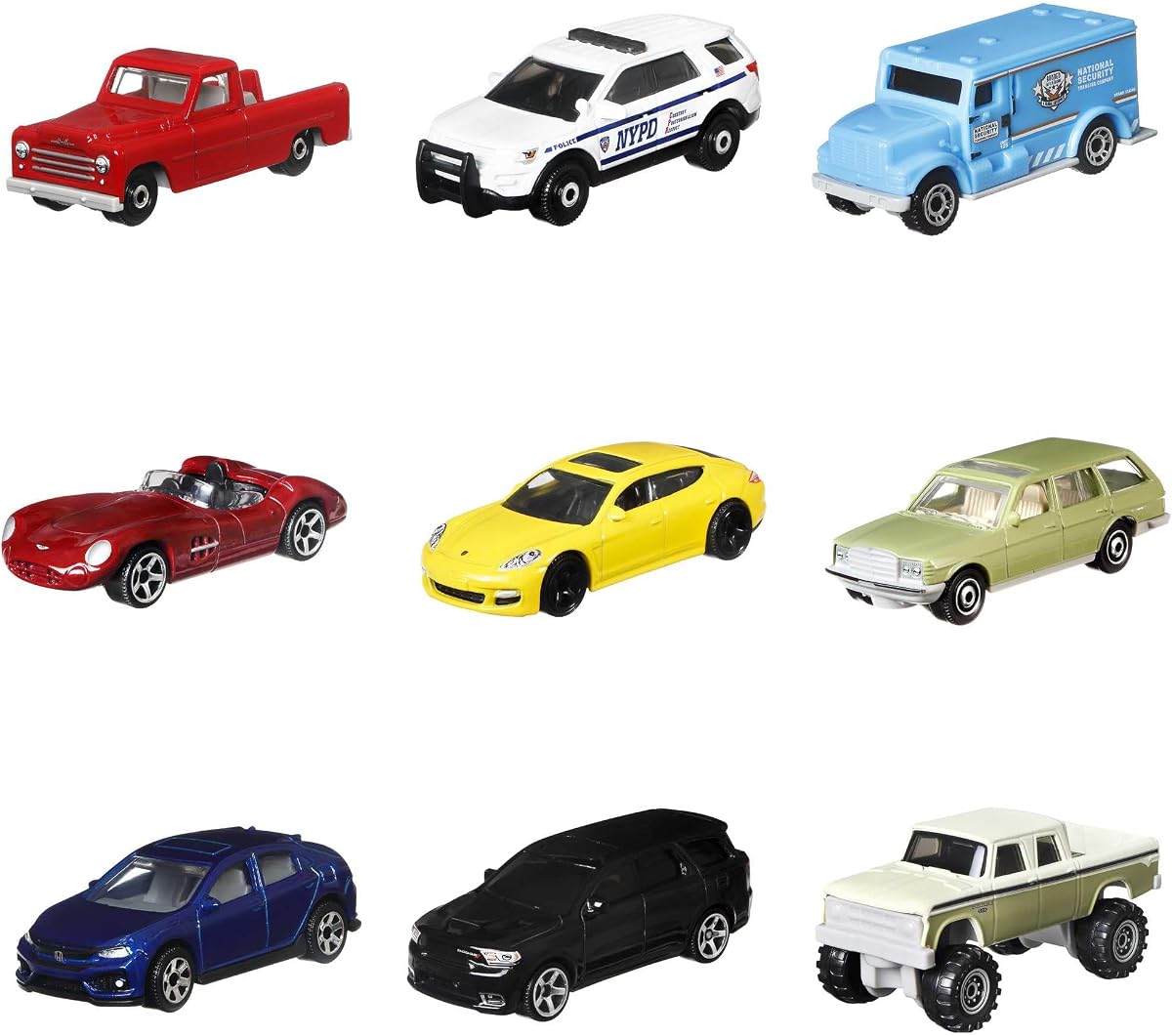 9-Pack 1:64 Scale Cars, Construction or Garbage Trucks, Rescue Vehicles or Pla — view 4