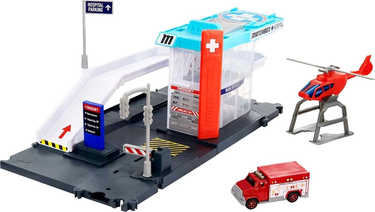 Cars Playset, Action Drivers Helicopter Rescue & 1:64 Scale Ambulance & Helico — view 2
