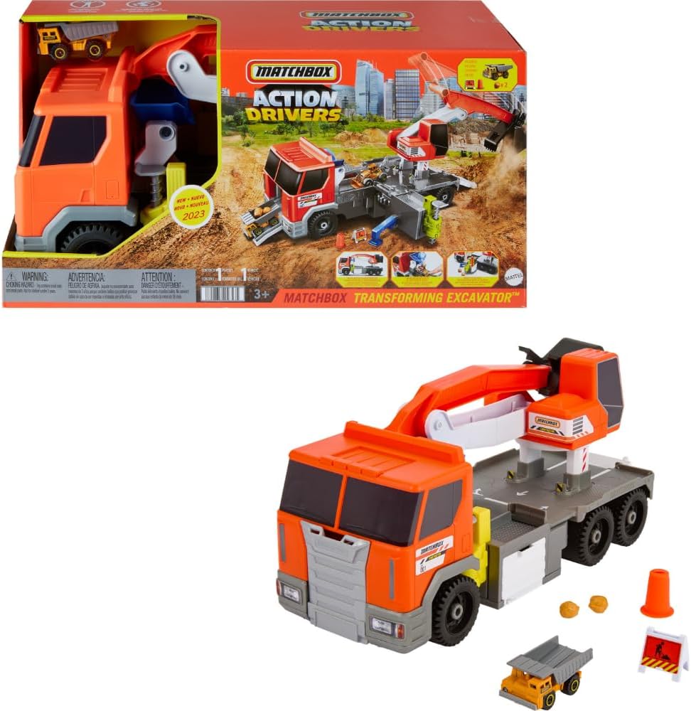 Cars Playset, Action Drivers Transforming Excavator, Large Truck, 1:64 Scale C — view 2