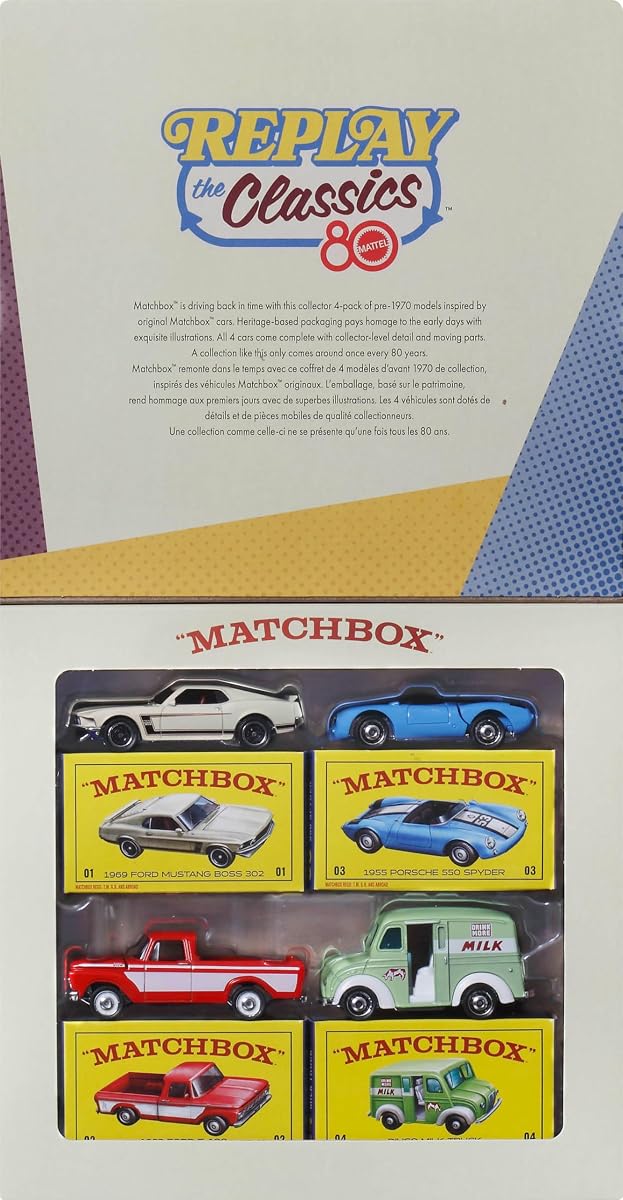 Mattel 80Th Anniversary 4-Pack Of 1:64 Scale Cars & Trucks With Moving Parts — view 3