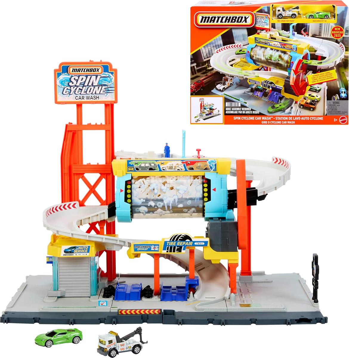 Spin Cyclone Car Wash Playset with Corvette & Tow Truck — view 2