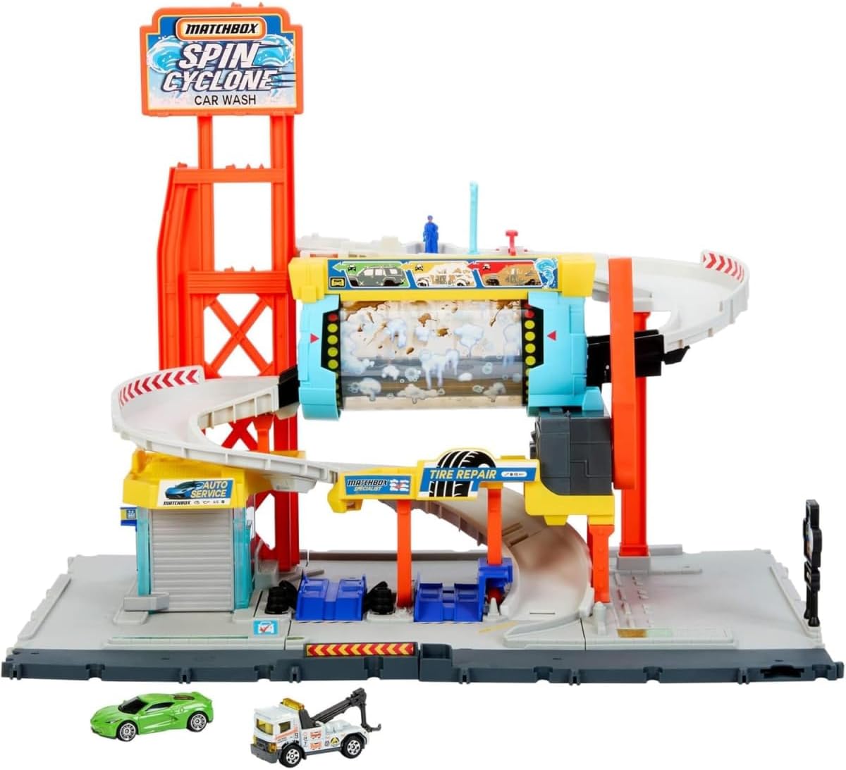 Spin Cyclone Car Wash Playset with Corvette & Tow Truck — view 5